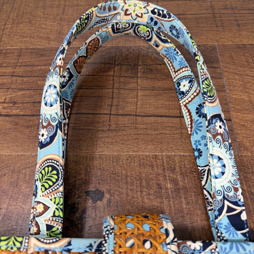 Vera Bradley Bali Blue Tiki Tote Rattan Straw Beach Bag Retired 2009 - Picture 8 of 16